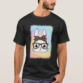 Easter Day Bunny Leopard Glasses Bandanna Tie Dye  T-Shirt