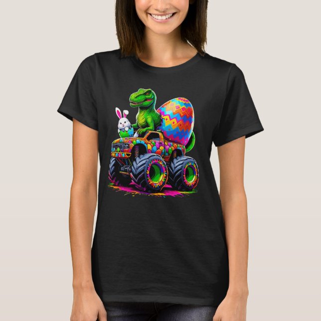 Easter Day Bunny Monster Truck Eggs Dinosaur Rabbi T-Shirt (Front)