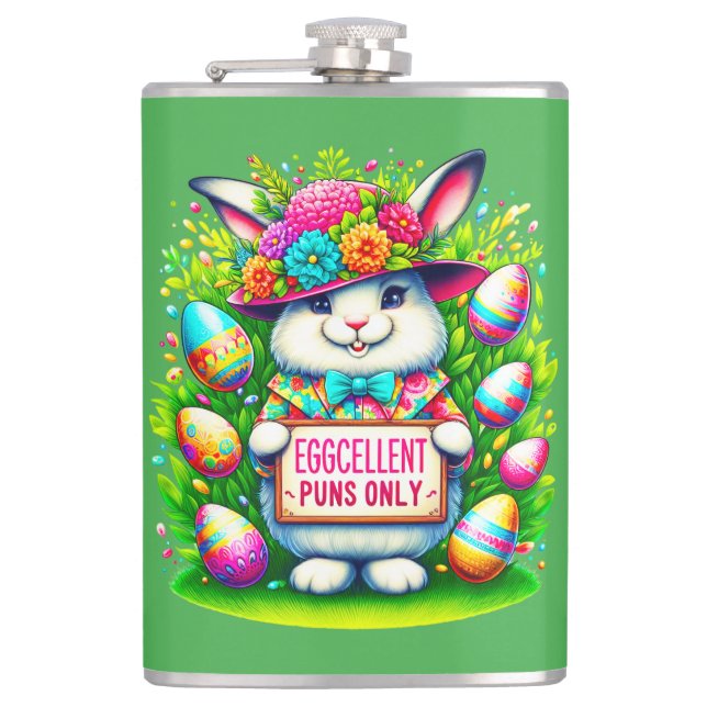 Easter Day Bunny Rabbit Egg Design Hip Flask (Front)
