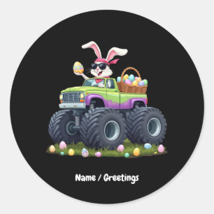 Easter Day Bunny Riding Monster Truck Eggs Kids Classic Round Sticker