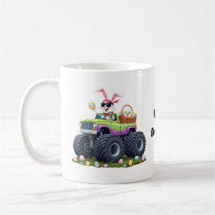 Easter Day Bunny Riding Monster Truck Eggs Kids Coffee Mug
