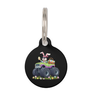Easter Day Bunny Riding Monster Truck Eggs Kids Pet Tag