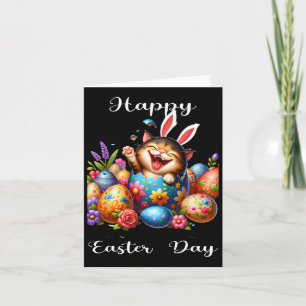 Easter Day Cat Bunny Ears Eggs For Men Women Kids  Card