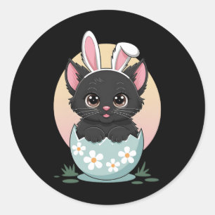 Easter Day Cat Bunny Ears Eggs For Men Women Kids Classic Round Sticker