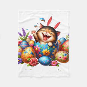 Easter Day Cat Bunny Ears Eggs For Men Women Kids Fleece Blanket