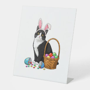 Easter Day Cat Bunny Ears Eggs Graphic Men Women K Pedestal Sign