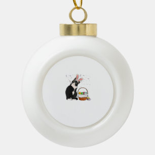 Easter Day Cat Bunny Ears Eggs Shirt Men Women Eas Ceramic Ball Christmas Ornament