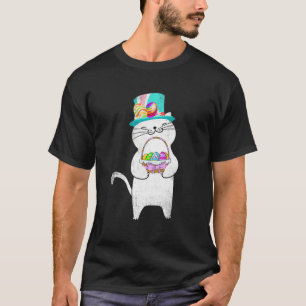 Easter Day Cat Colourful Egg Basket Hat Funny Gift T-Shirt