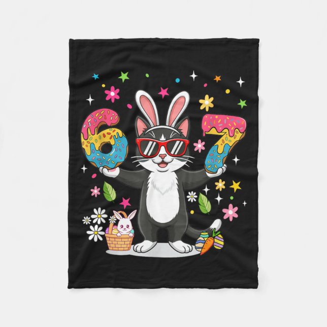 Easter Day Cat Eggs Funny Bunny Six Seven 67 Fleece Blanket (Front)