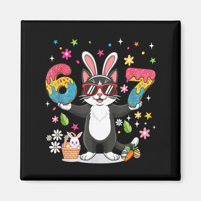 Easter Day Cat Eggs Funny Bunny Six Seven 67 Magnet (Front)