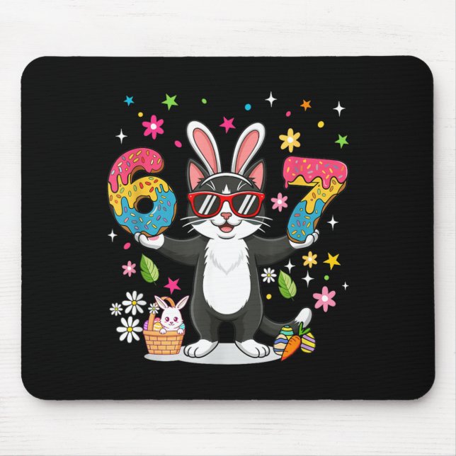 Easter Day Cat Eggs Funny Bunny Six Seven 67 Mouse Mat (Front)