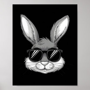 Easter Day Cool Bunny Face With Sungles Men Boys K Poster