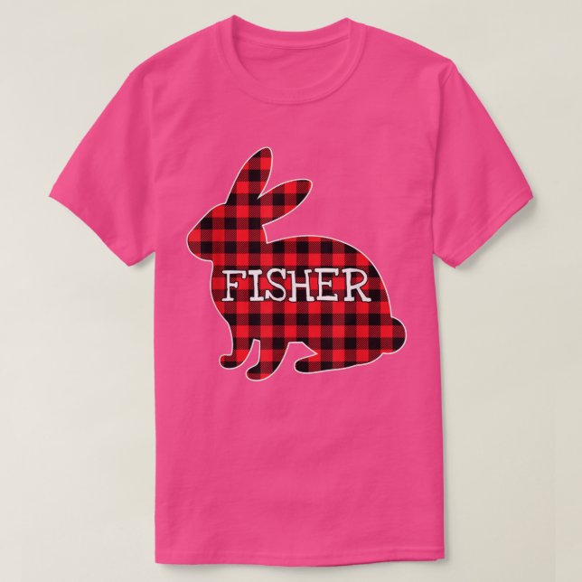 Easter Day Costume Red Plaid Bunny Graphic Fisher  T-Shirt (Design Front)