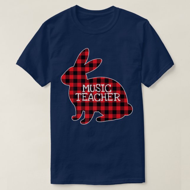 Easter Day Costume Red Plaid Bunny Graphic Music T T-Shirt (Design Front)