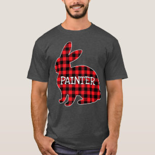 Easter Day Costume Red Plaid Bunny Graphic Painter T-Shirt
