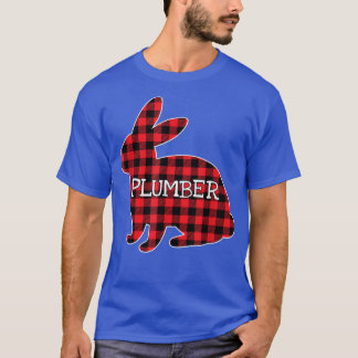 Easter Day Costume Red Plaid Bunny Graphic Plumber T-Shirt