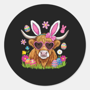 Easter Day Cow Cute Easter Bunny Farmer Women Kids Classic Round Sticker