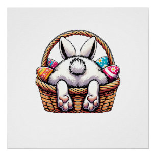 Easter Day Cute Bunny Basket Hunting Chocolate Egg Poster