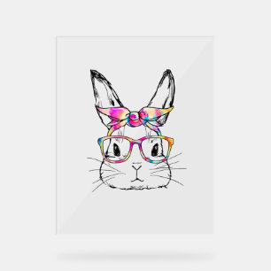 Easter Day Cute Bunny Face Tie Dye Glasses Womens Acrylic Sign