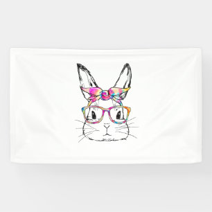Easter Day Cute Bunny Face Tie Dye Glasses Womens Banner