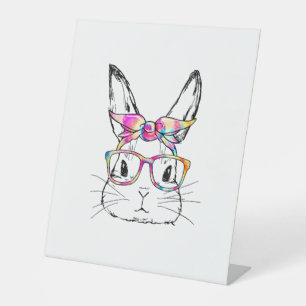 Easter Day Cute Bunny Face Tie Dye Glasses Womens Pedestal Sign