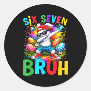 Easter Day Dabbing Bunny Rabbit Six Seven Bruh Mem Classic Round Sticker