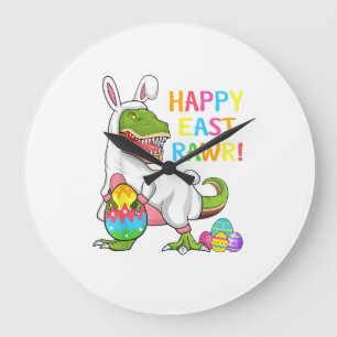 Easter Day Dinosaur Funny Happy Eastrawr T Rex Eas Large Clock