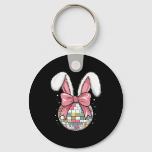 Easter Day Disco Byll Bunny Ears Pink Bow Retro Wo Key Ring