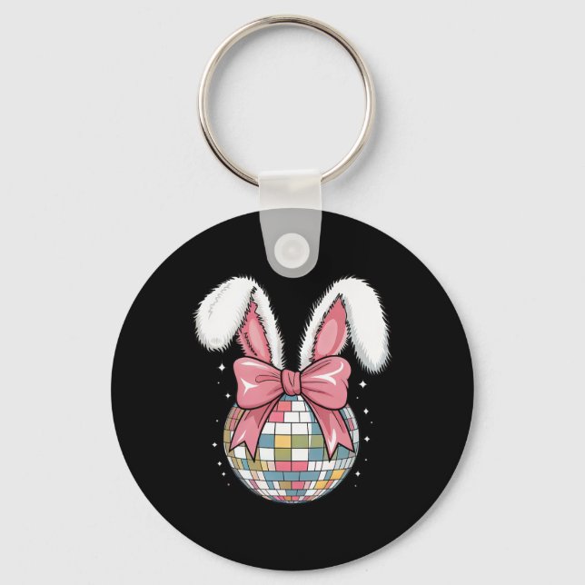 Easter Day Disco Byll Bunny Ears Pink Bow Retro Wo Key Ring (Front)