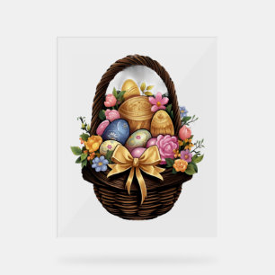 Easter Day Easter Basket Colourful Eggs Flowers Acrylic Sign