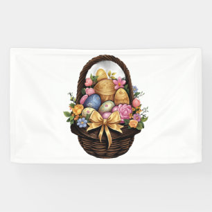 Easter Day Easter Basket Colourful Eggs Flowers Banner