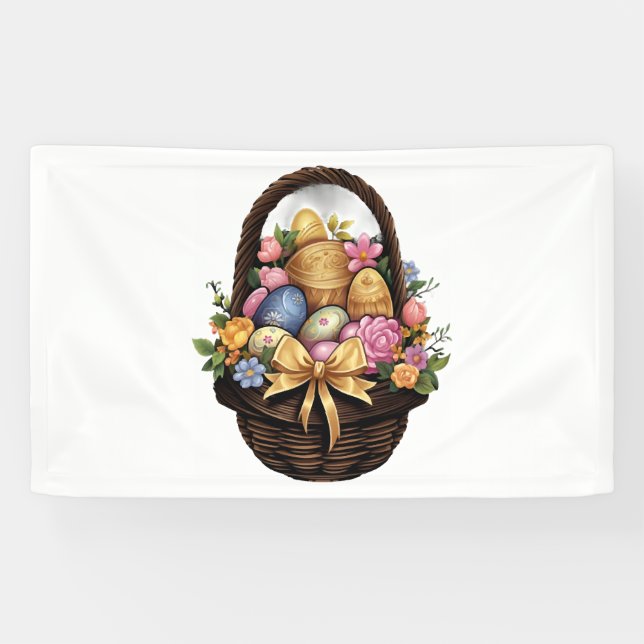 Easter Day Easter Basket Colourful Eggs Flowers  Banner (Horizontal)