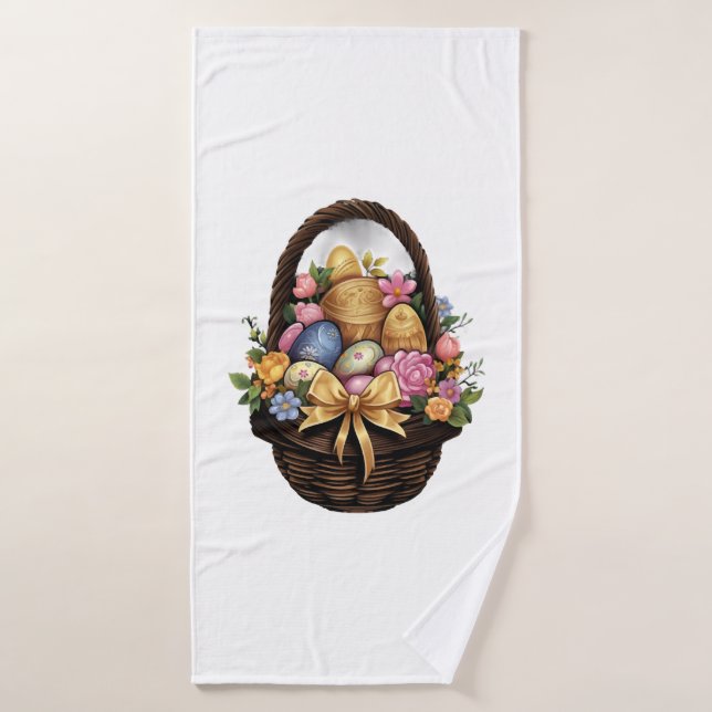 Easter Day Easter Basket Colourful Eggs Flowers  Bath Towel (Bath Towel)