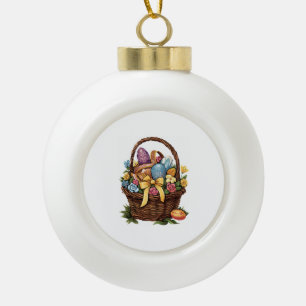 Easter Day Easter Basket Colourful Eggs Flowers    Ceramic Ball Christmas Ornament