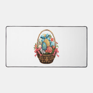 Easter Day Easter Basket Colourful Eggs Flowers Desk Mat