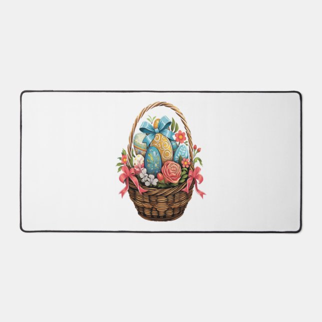 Easter Day Easter Basket Colourful Eggs Flowers   Desk Mat (Front)