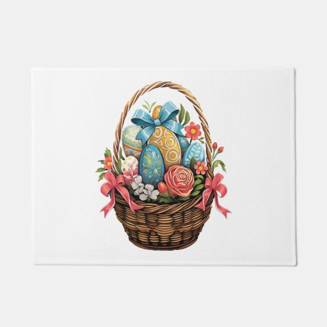 Easter Day Easter Basket Colourful Eggs Flowers   Doormat (Front)
