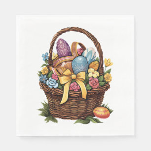 Easter Day Easter Basket Colourful Eggs Flowers    Napkin