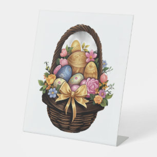 Easter Day Easter Basket Colourful Eggs Flowers Pedestal Sign