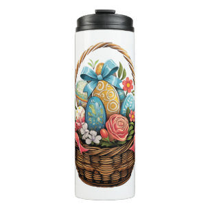 Easter Day Easter Basket Colourful Eggs Flowers Thermal Tumbler