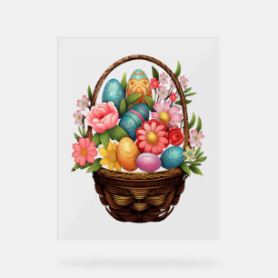 Easter Day Easter Egg Basket Spring Flowers Acrylic Sign