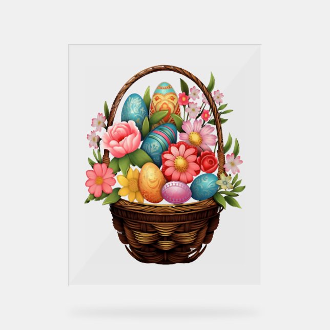 Easter Day Easter Egg Basket Spring Flowers    Acrylic Sign (Front)