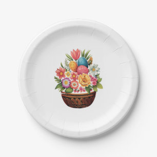 Easter Day Easter Egg Basket Spring Flowers Paper Plate