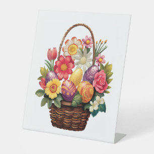Easter Day Easter Egg Basket Spring Flowers Pedestal Sign