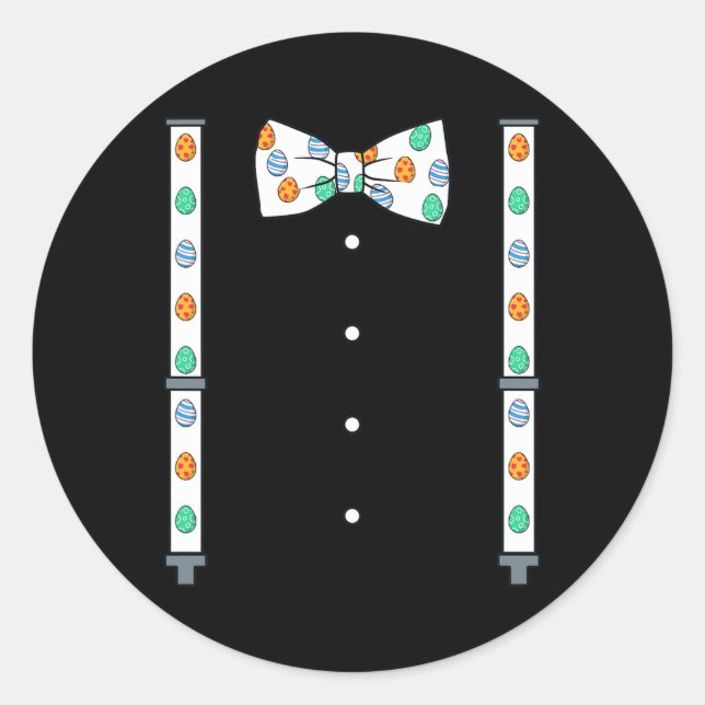Easter Day Eggs Suspenders And Bow Tie Fun Boys Gi Classic Round Sticker (Front)