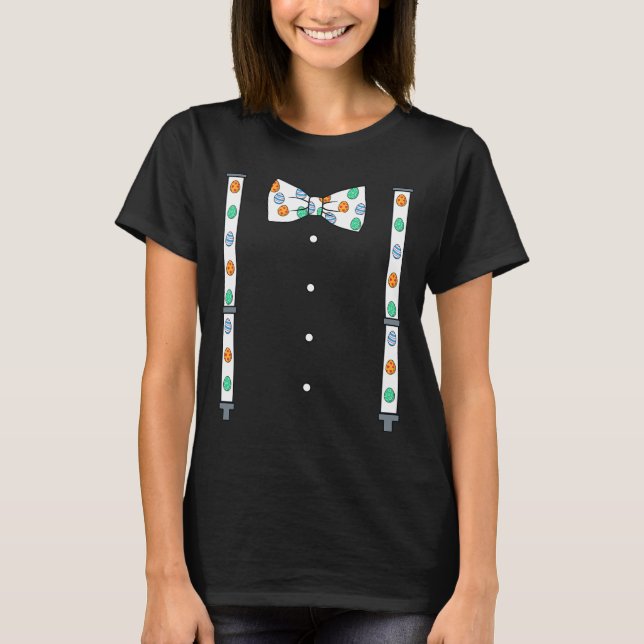 Easter Day Eggs Suspenders And Bow Tie Fun Boys Gi T-Shirt (Front)