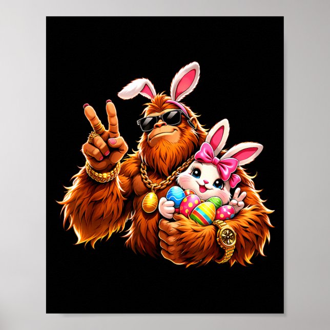 Easter Day Funny Bigfoot Bunny Easter Eggs Men Poster (Front)