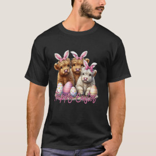 Easter Day Highland Cow Bunny Rabbit Ears Egg Hunt T-Shirt