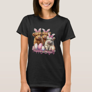 Easter Day Highland Cow Bunny Rabbit Ears Egg Hunt T-Shirt