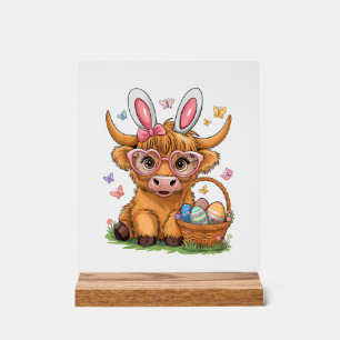 Easter Day Highland Cow Cute Easter Bunny Farmer W Acrylic Sign